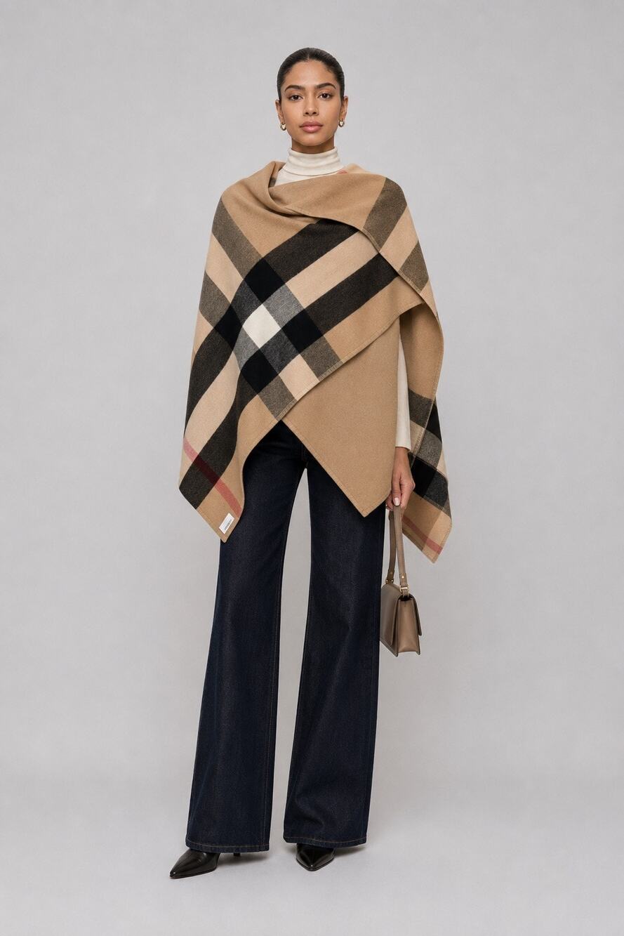 Burberry REVERSABLE Camel and Black Check Cape NWT